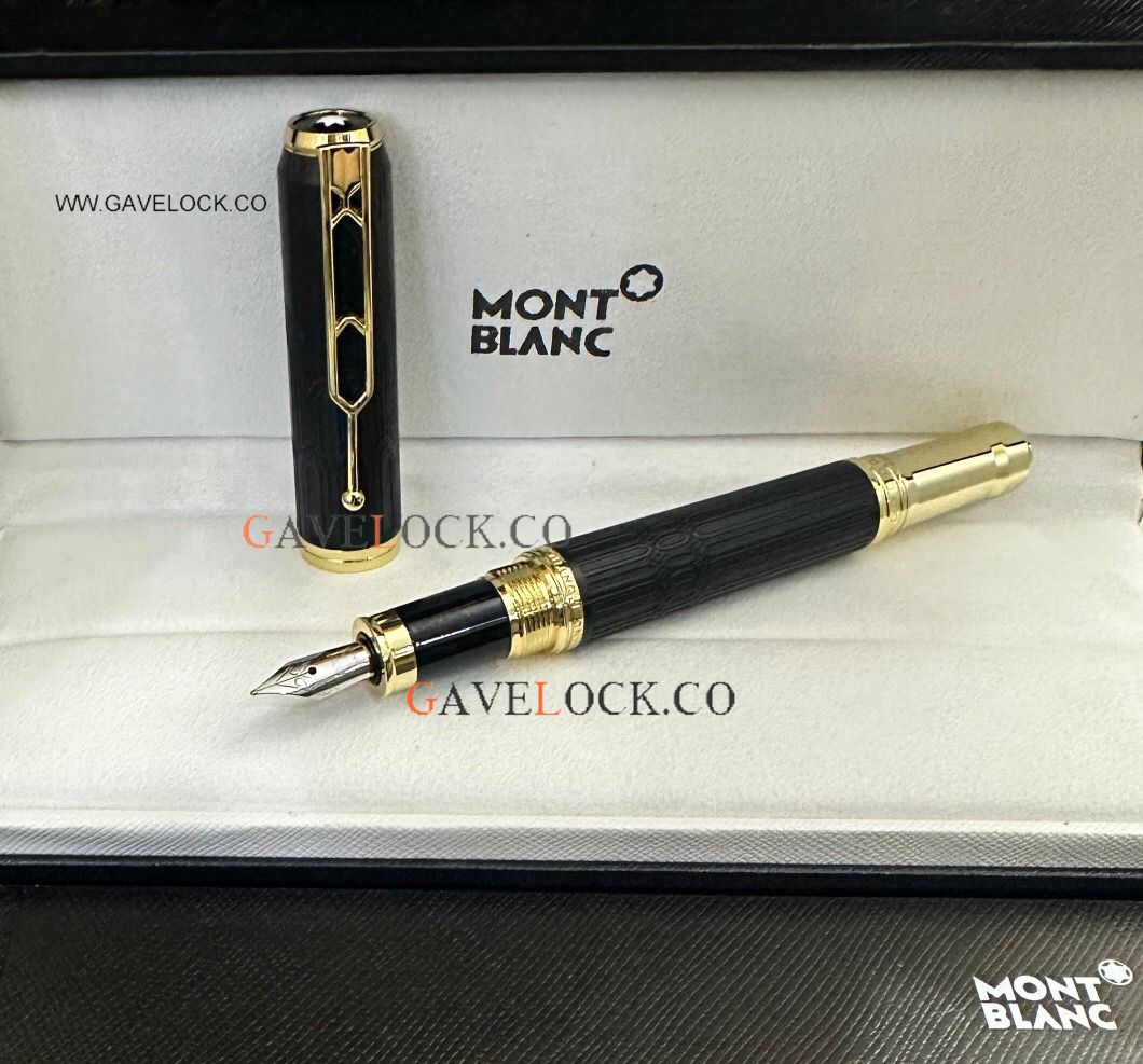 AAA Copy Montblanc Victor Hugo Black Barrel & Gold Clip Fountain Pen